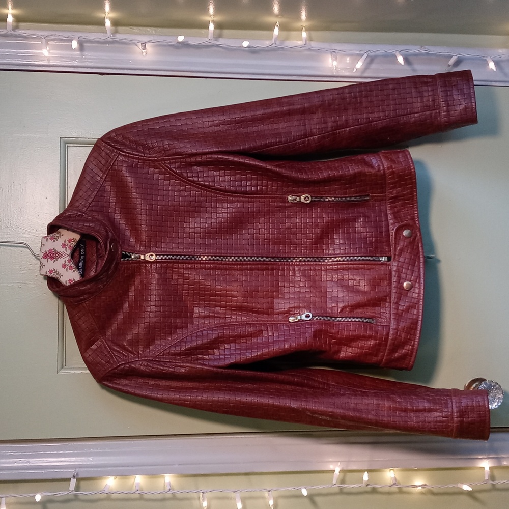 Women's / unisex¿ Member's Only basket weave brown leather jacket coat size 8
